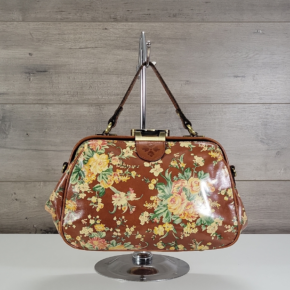 Patricia Nash Floral Brown Leather Frame Satchel Handbag